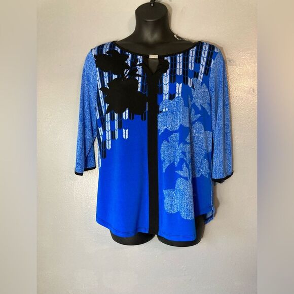 Dana Buchman Blue And Black Keyhole Blouse - Picture 1 of 5